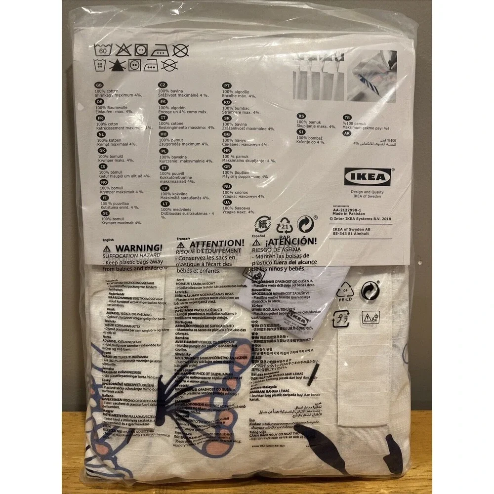 Ikea SANGLARKA Curtains w/ tie-backs, 1 pair, butterfly/white blue 47x98 